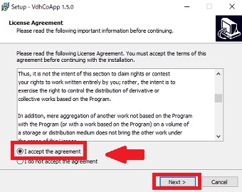 『I accept the agreement』にチェックを入れ『Next』をクリック