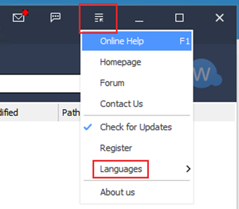 メニューアイコンをクリックし、[Languages]にカーソルを合わせる