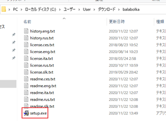 "setup.exe"を実行