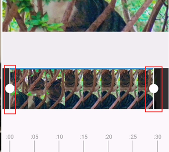 バーを調整して動画をトリミング