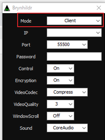 「Mode」を[Client]に切り替える