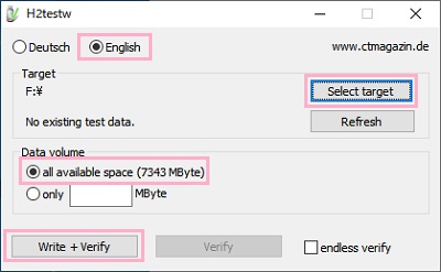 「English」に設定→「Select target」をクリック