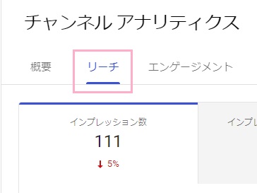 項目一覧の「リーチ」タブをクリック
