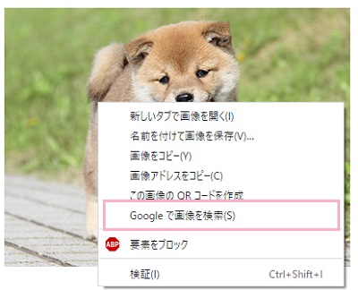 画像の上で右クリックして、メニューの「Googleで画像を検索」をクリック
