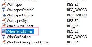 「WheelScrollLines」をダブルクリック