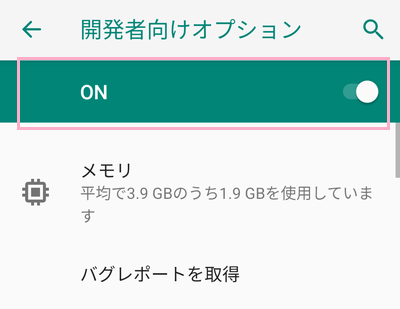 開発者向けオプションのボタンをタップしてオフにする