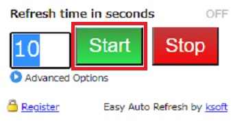 自分が更新したい時間を入力し『Start』をクリック