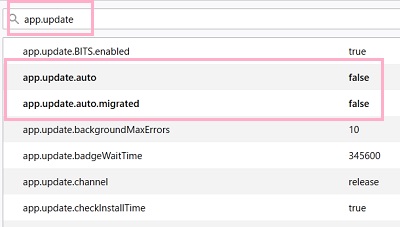 「高度な設定」画面の検索欄に「app.update」と入力