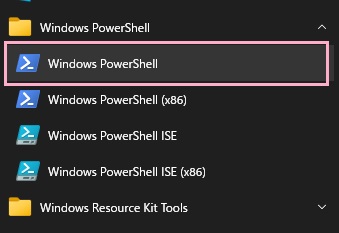 「Windows PowerShell」を右クリックして「その他」→「管理者として実行する」をクリック