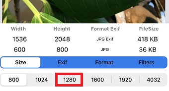 数字の『1280』をタップ