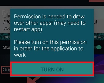 『TURN ON』をタップ