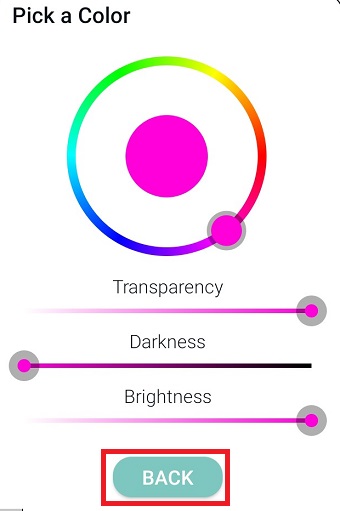 好きな色に調整し『BACK』をタップ