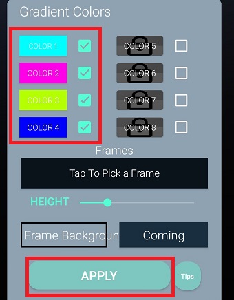『Gradient Colors』の項目の4つのカラーを選択→『APPLY』をタップ
