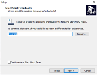 スタートメニューフォルダーの名前を指定する画面
