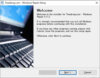 セットアップウィザードの[Next]をクリック