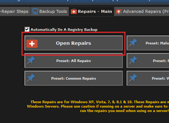 [Open Repairs]をクリック