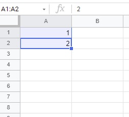 「1」と「2」を選択した状態でハンドルを下にドラッグ