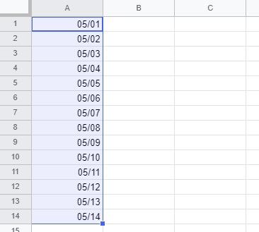 日付を連続で入力した例