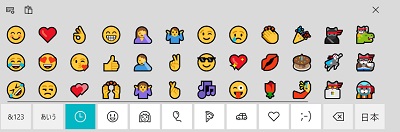 「顔文字」ボタンをクリックしたときの画面