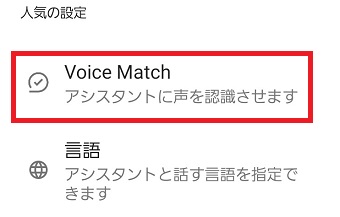 『Voice Match』をタップ