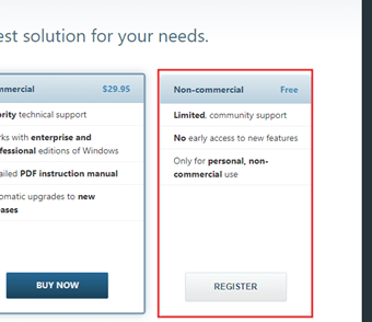 Non-commercialの[REGISTER]をクリック
