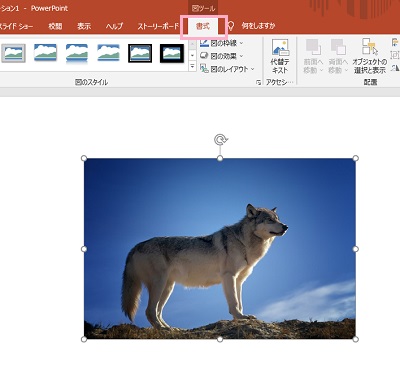 画像を選択し「書式」タブをクリック