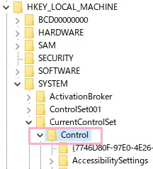 「コンピューター\HKEY_LOCAL_MACHINE\SYSTEM\CurrentControlSet\Control 」を開く