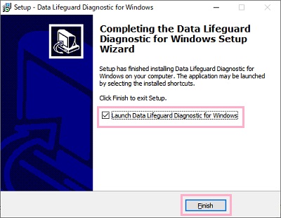 「Launch Data Lifeguard Diagnostic for Windows」のチェックボックスがオンになっていることを確認し「Finish」をクリック