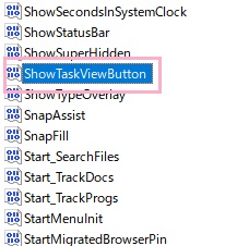 「ShowTaskViewButton」をダブルクリック