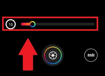 虹色のバーをスライドさせてシャッタースピードを調整