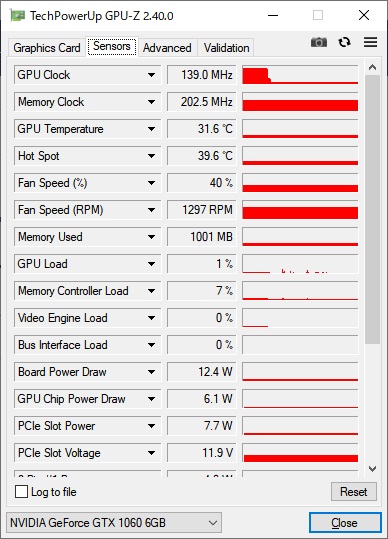 グラフィックボードのリアルタイム情報が表示されている