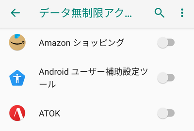 例外にしたいアプリのボタンをタップしてオン