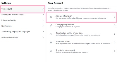 「Your account」→「Account information」をクリック