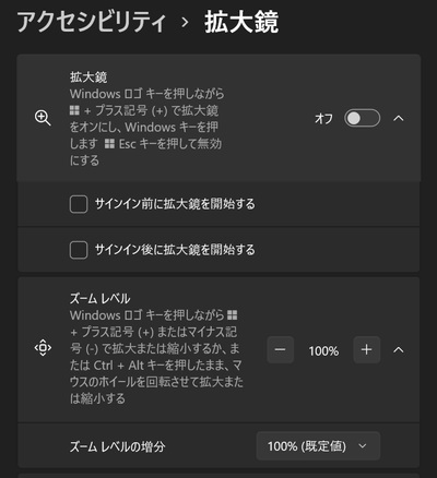 拡大鏡の設定項目
