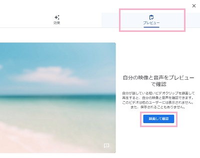 「プレビュー」タブ→「録画して確認」をクリック