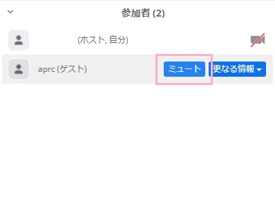 「ミュート」ボタンをクリック