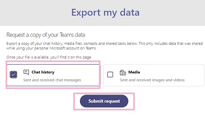 「Chat history」のチェックボックスをクリックして有効にする→「Submit request」ボタンをクリック