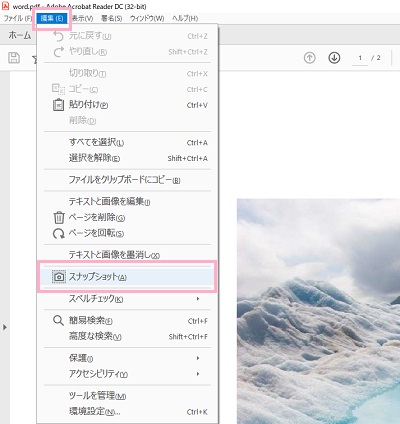 「編集」→「スナップショット」を選択