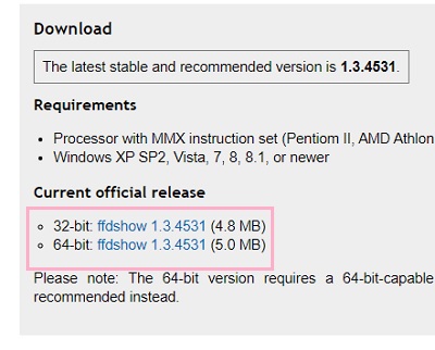 自分のPCに合わせて「32-bit」・「64-bit」のテキストリンクをクリック