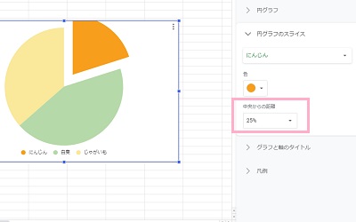 「中央からの距離」プルダウンメニューから数値を選択