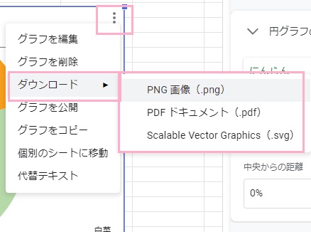 メニュー→「ダウンロード」→形式を選択