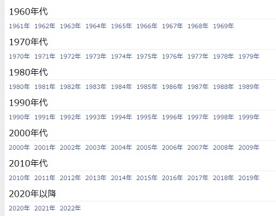 年代別に記載されている