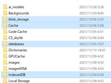 「blob_storage」・「databases」・「Cache」・「IndexedDB」を選択して削除