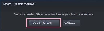 「RESTART STEAM」ボタンをクリック