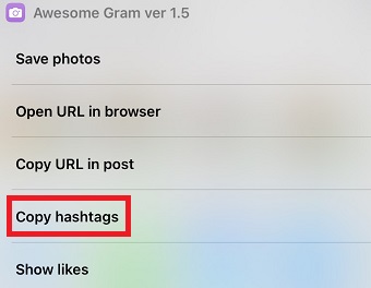 『Copy hashtags』をタップ