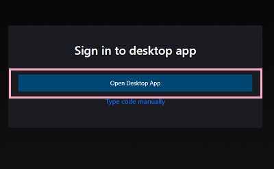 「Open Desktop App」をクリック