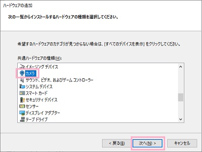 「カメラ」を選択したら「次へ」をクリック