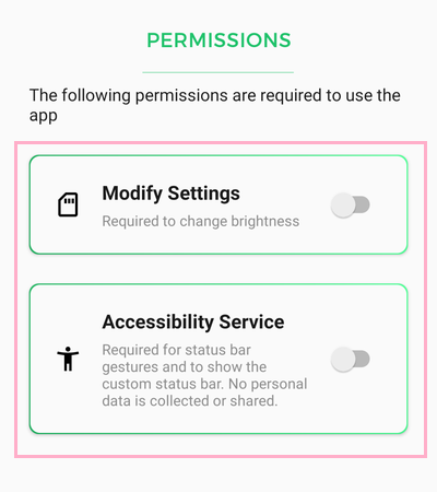 どちらも許可することでSuper Status Barが使用可能になる