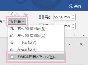 「回転」→「その他の回転オプション」をクリック