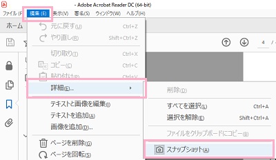 「編集」→「詳細」→「スナップショット」の順にクリック